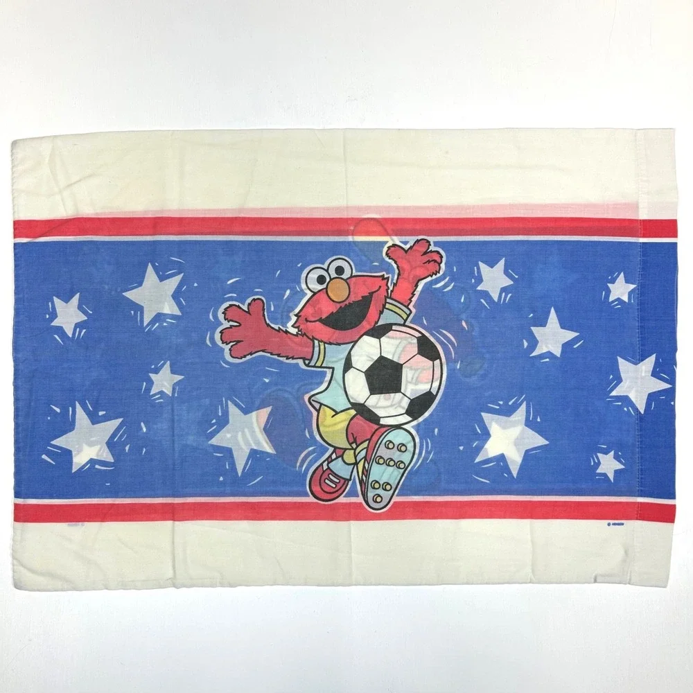 Vintage Sesame Street Elmo Sports Pillowcase Soccer Baseball Stars Made in USA